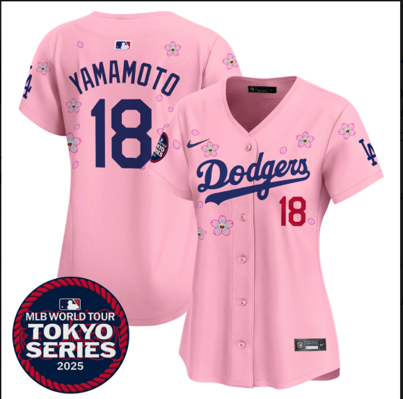 Women Los Angeles Dodgers #18 Yamamoto Tokyo Series 2025 pink Limited Stitched Jersey->women mlb jersey->Women Jersey